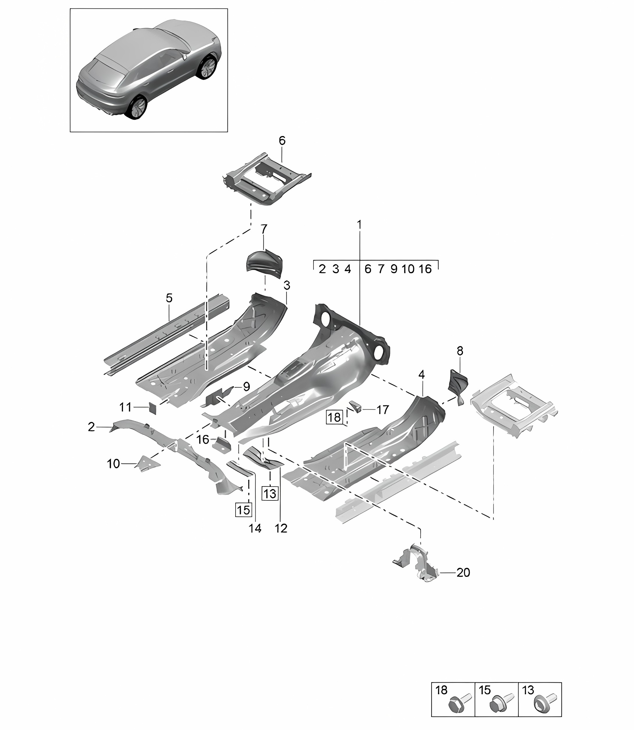 Floor panels / Tunnel  - FRONT - 95B (II / III) Macan 2019 - 2024