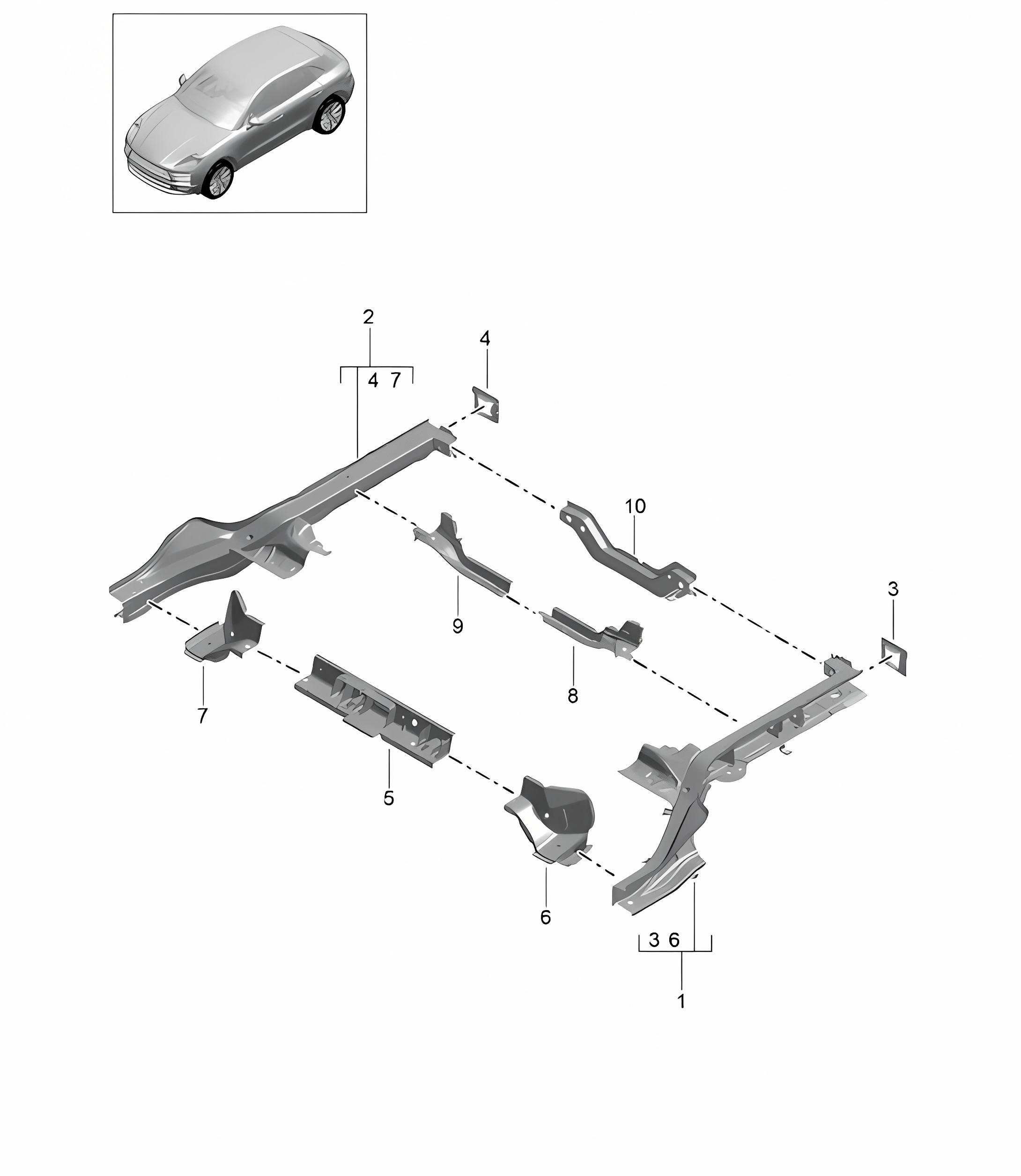 Frame / Side member - REAR - 95B (II / III) Macan 2019 - 2024