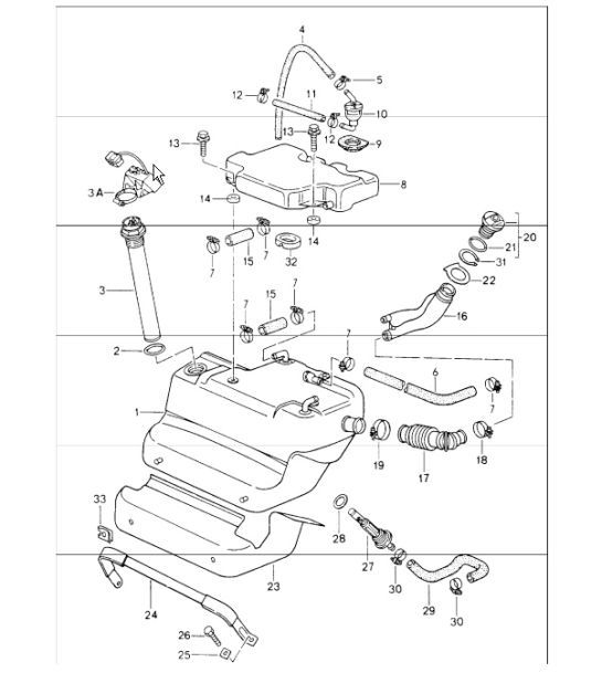 Diagram 201-00 Porsche 911 1975-1977 3.0L Turbo (930) Fuel System, Exhaust System