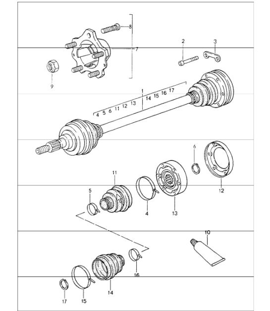drive shaft, rear-wheel hub 964 1989-94
