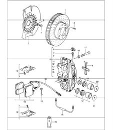 disc brake front axle 964 TURBO, TURBO 3,6, TURBO-LOOK CARRERA 2 and CARRERA RS 1989-94