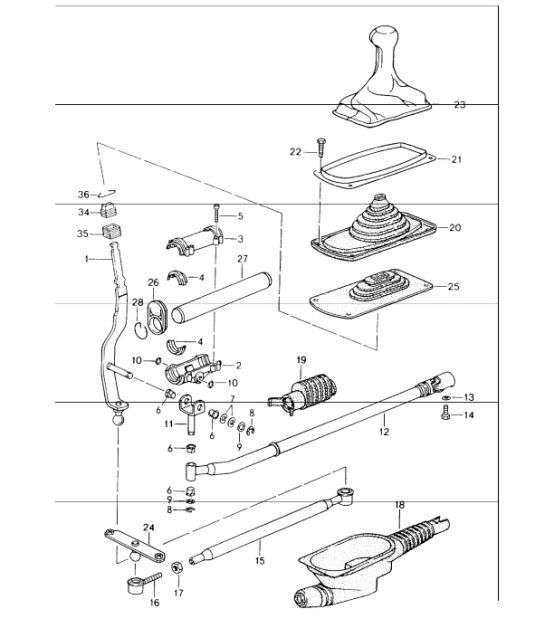 Diagram 701-00 Porsche 996 TURBO 2000-05 Sistema a leva manuale, gruppo pedali 