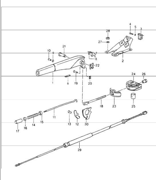Diagram 701-05 Porsche Panamera 970 MK2 (2014-2016) Hand Lever System, Pedal Cluster 