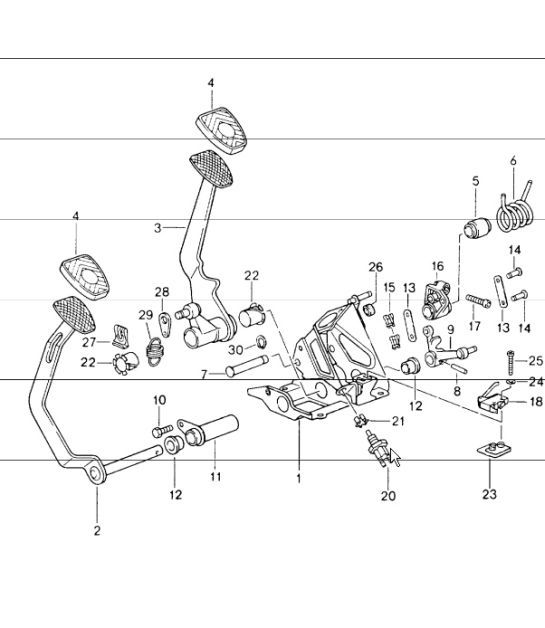 Diagram 702-00 Porsche 964 (911) (1989-1994) Hand Lever System, Pedal Cluster