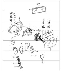 interior mirror, door mirror 964 TURBO, TURBO-LOOK,CARRERA 2/4, CARRERA RS M002 1992 ONWARDS