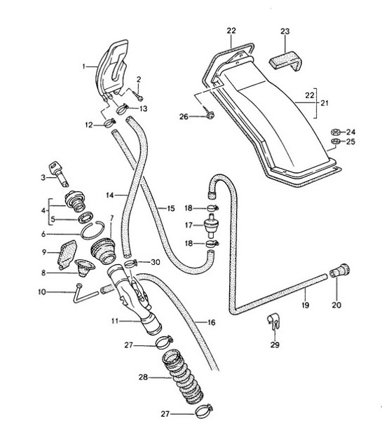 Diagram 201-005 Porsche 996 C2 3.4L 1997-08/01 Sistema de combustible, sistema de escape