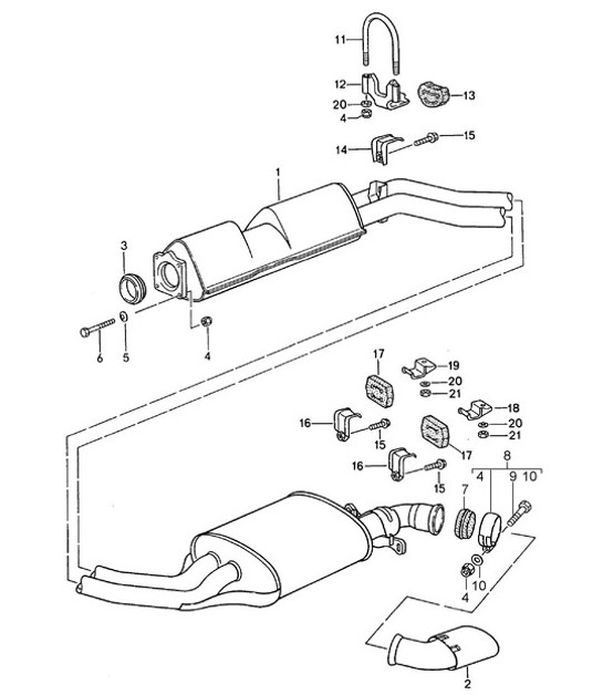 Diagram 202-005 Porsche 924 (1977-1988) 燃油系统、排气系统