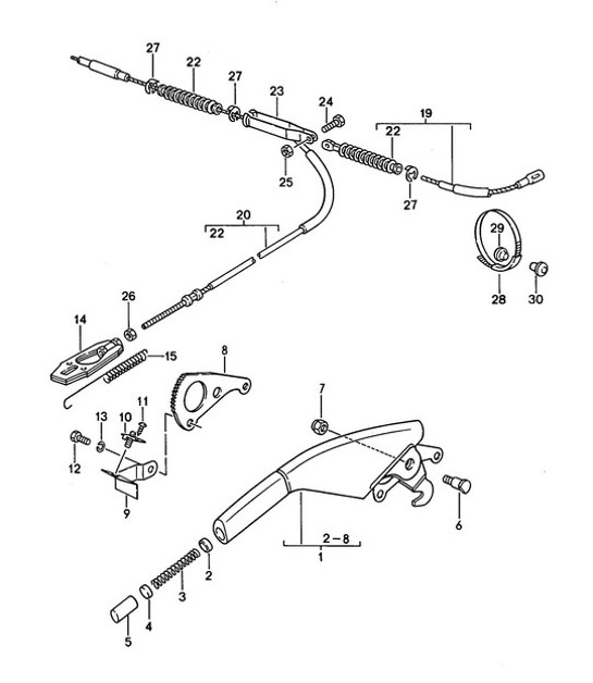Diagram 701-010 Porsche 968 (1992-1995) Sistema a leva manuale, gruppo pedali 