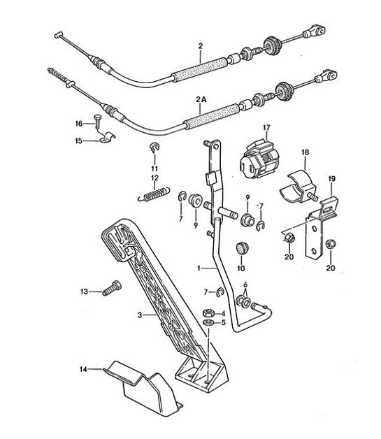 Diagram 702-010 Porsche 911/912 (1965-1989) Sistema a leva manuale, gruppo pedali 