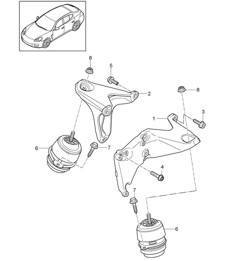 Engine suspension / Console for engine mounting / Engine mounting (Model: CGEA,CGE, CGFA) Panamera 970 (G1) 3.0L HYBRID 2012-16