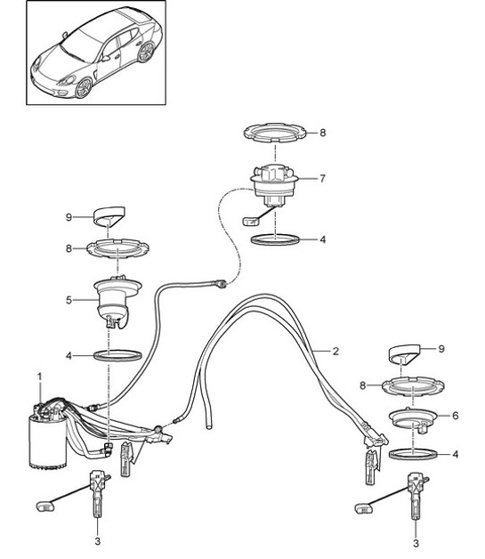 Diagram 201-010 Porsche 卡宴 GTS V8 4.8L 汽油 400HP 燃油系统、排气系统