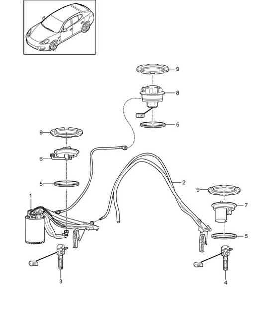Diagram 201-015 Porsche Panamera 970 MK1 (2009-2013) Système de carburant, système d'échappement