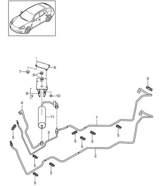 Diagram 201-025 Porsche Panamera 970 MK1 (2009-2013) Sistema de combustible, sistema de escape