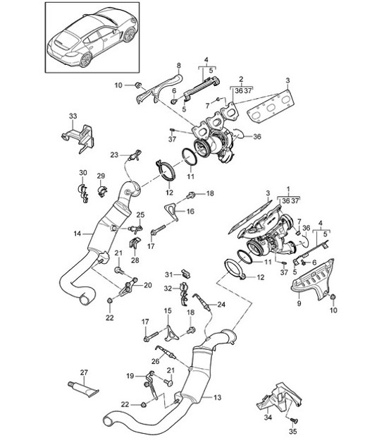 Diagram 202-020 Porsche Panamera 970 MK2 (2014-2016) Système de carburant, système d'échappement