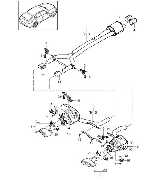 Diagram 202-060 Porsche Boxster 718 2.0L Manual (300 ch) Système de carburant, système d'échappement
