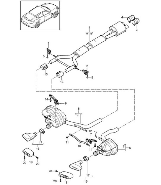Diagram 202-070 Porsche Macan (95B) MK1 (2014-2018) Fuel System, Exhaust System