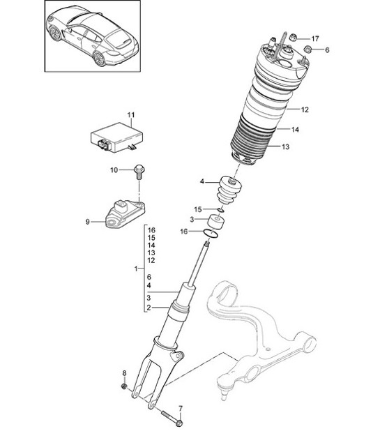 Diagram 402-005 Porsche Cayenne S V6 3.0L Híbrido 380 CV Eje delantero, dirección 