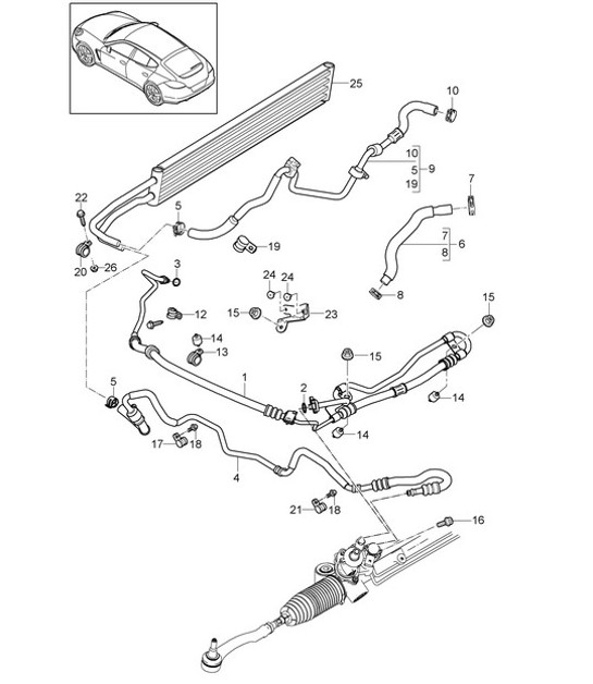 Diagram 403-012 Porsche Panamera 970 MK2 (2014-2016) Assale anteriore, sterzo 