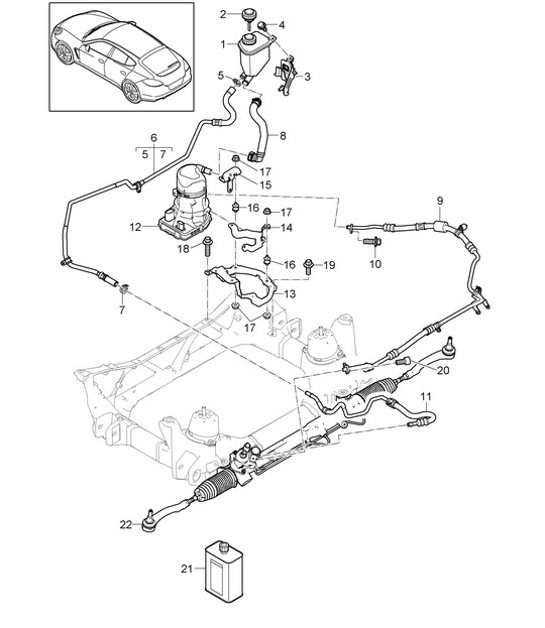 Diagram 403-018 Porsche Cayenne S V6 3.0L Ibrida 380 CV Assale anteriore, sterzo 
