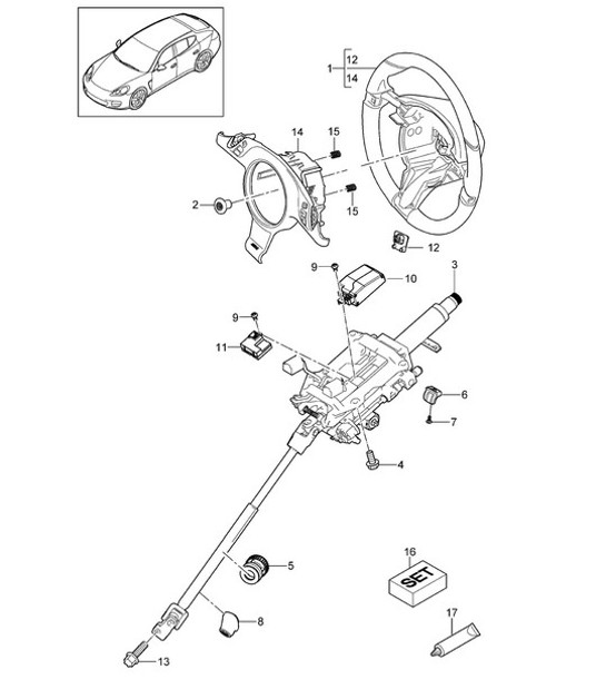 Diagram 403-053 Porsche Panamera 970 MK2 (2014-2016) Essieu avant, Direction 