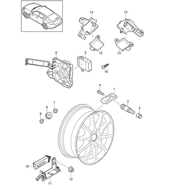 Diagram 601-010 Porsche Panamera Turbo S V8 4.8L Ruedas, Frenos