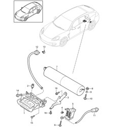 Adaptive suspension / Compressor / Pressure accumulator / Accelerator sensor (PR:350,351, 354,355) Panamera  