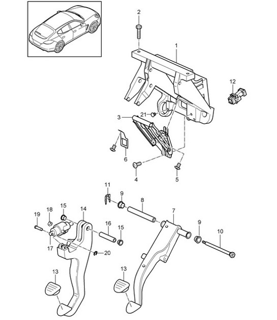 Diagram 702-000 Porsche 卡宴 92A（958） 2010-2017 手柄系统、踏板组 