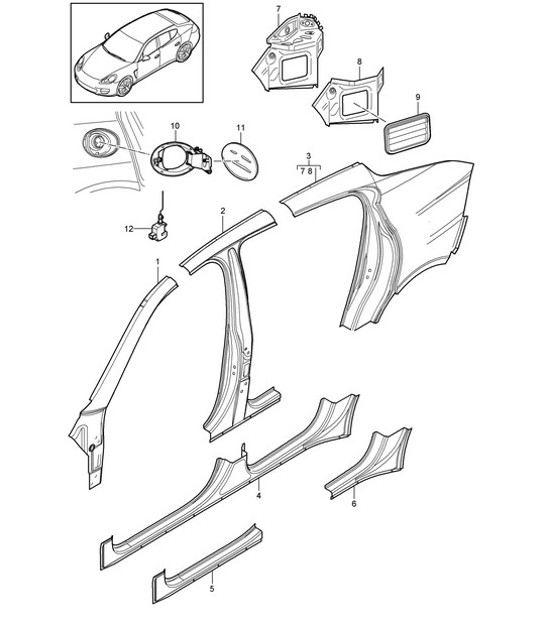 Diagram 801-055 Porsche Panamera Turbo S V8 4.8L Carrozzeria
