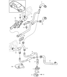 Hot air line / Supply / Return line / water box / Auxiliary heater (PR:850,851) Panamera 970 (G1) 2010-16
