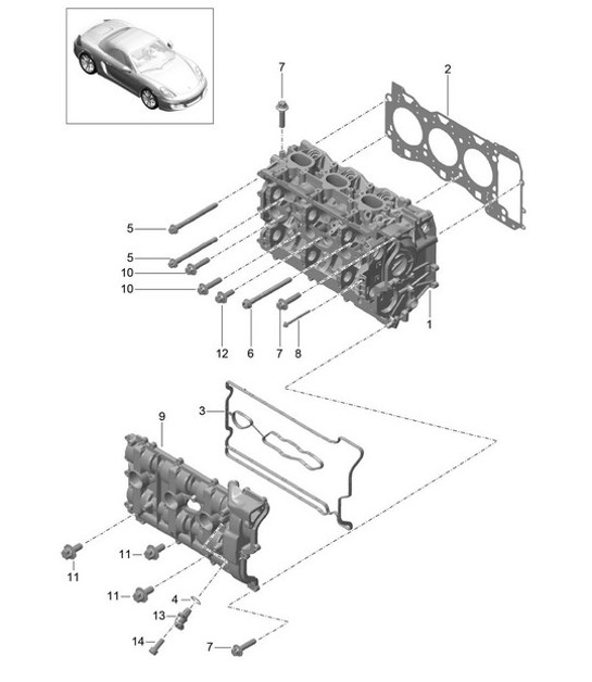 Diagram 103-000 Porsche Boxster S 987 MKII 3.4L 2009-2012 Moteur