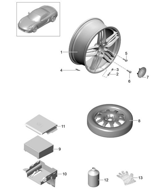 Diagram 601-000 Porsche Boxster 986/987/981 (1997-2016) Wheels, Brakes