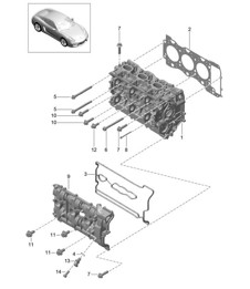 Cylinder head with: Valves, Cylinder head gasket, Valve cover 981C Cayman / Cayman S 2014-16