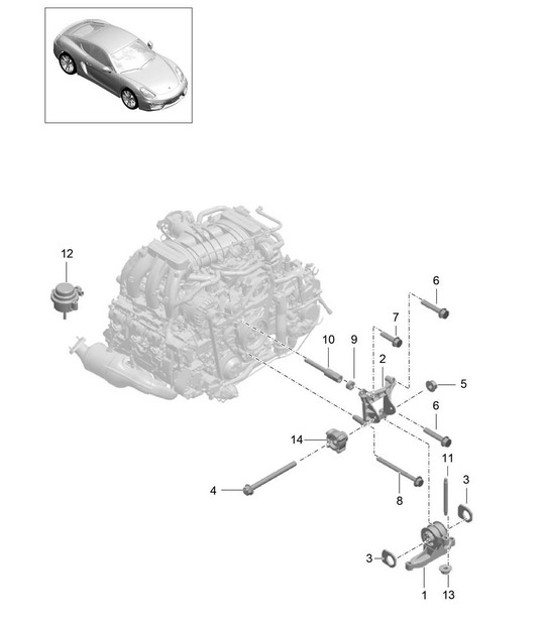 Diagram 109-000 Porsche Cayman 987C/981C (2005-2016) Moteur