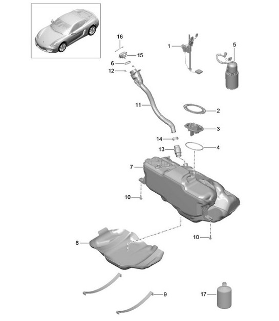 Diagram 201-000 Porsche 卡宴 S 4.5L V8 2003 年>> 燃油系统、排气系统