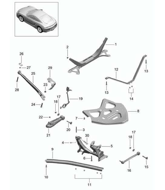 Diagram 501-001 Porsche Cayman 987C/981C (2005-2016) Essieu arrière