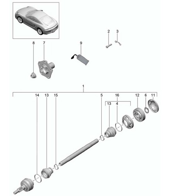 Diagram 501-005 Porsche 996 C4 3.4L 1997-08/01 Rear Axle