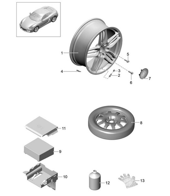 Diagram 601-000 Porsche 卡宴 9PA1 (957) 2007-2010 车轮、制动器