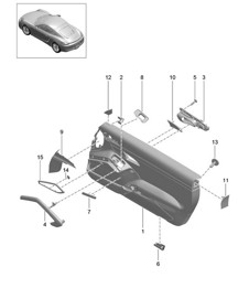 Door panel / Leather / Alcantara / Trim / Aluminium, brushed / Black (PR:981,975, 815) 981C Cayman / Cayman S 2014-16 