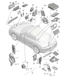 Control units / Electronics / Front end / Rear end / Handheld transmitter / Ignition/starter switch / Aerial / Garage door opener / Sensor / Interior monitoring 981C Cayman / Cayman S 2014-16