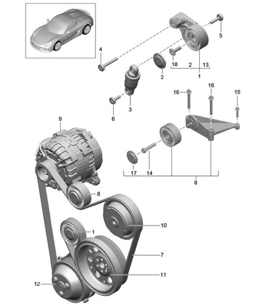 Diagram 101-010 Porsche Panamera 4S V6 Turbo 3.0L 4WD (420 ch) Moteur