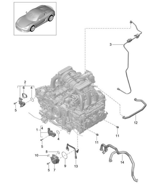Diagram 104-010 Porsche Boxster 986/987/981 (1997-2016) Moteur