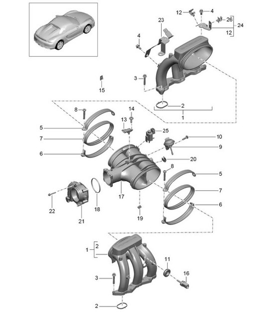 Diagram 107-010 Porsche Boxster 986/987/981（1997 年 - 2016 年） 引擎