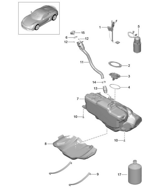 Diagram 201-000 Porsche Boxster 986/987/981 (1997-2016) Système de carburant, système d'échappement