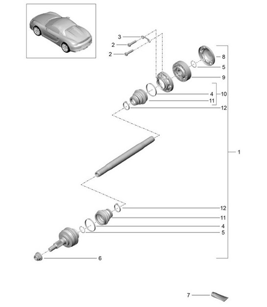 Diagram 501-005 Porsche Boxster 986/987/981 (1997-2016) Eje posterior