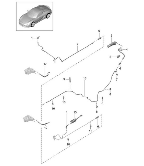 Diagram 702-008 Porsche 996 C2 3.4L 1997-08/01 Hand Lever System, Pedal Cluster 