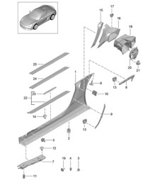 Side member trim and Ventilation / Engine compartment 981.SP Boxster Spyder 2016