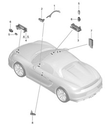 Interior lights / Door warning light / Footwell light / Luggage compartment lamp / Glove box light / Light / Exterior mirror 981.SP Boxster Spyder 2016