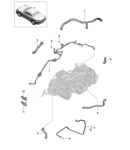 Diagram 104-010 Porsche Cayman S 3.4L 987C 2005-08 Engine