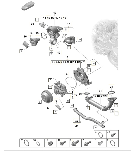 Diagram 105-001 Porsche Cayenne MK3 (958) 2010-2017 Moteur