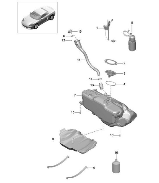 Diagram 201-000 Porsche Panamera Turbo S V8 4.8L Sistema de combustible, sistema de escape